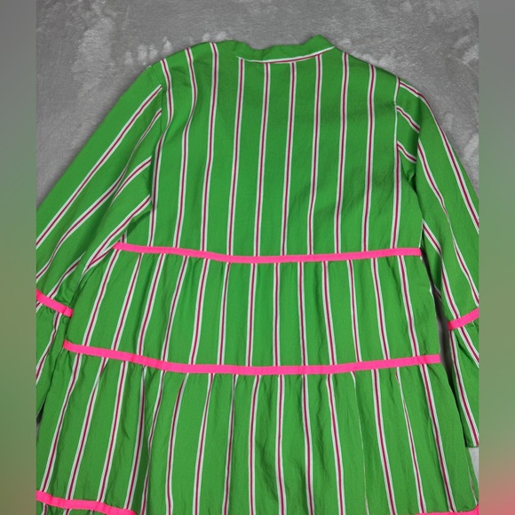 Emily Van Den Bergh Green Pink Striped Ruffle Tiered Mini Dress Size 36 (US 4) - Picture 11 of 16